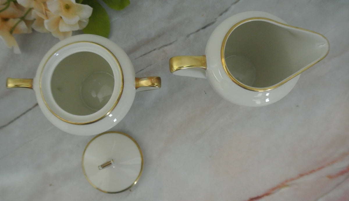 Vtge Winterling Marktleuthen Bavaria Creamer and Sugar Bowl Cream Color Gold Rim
