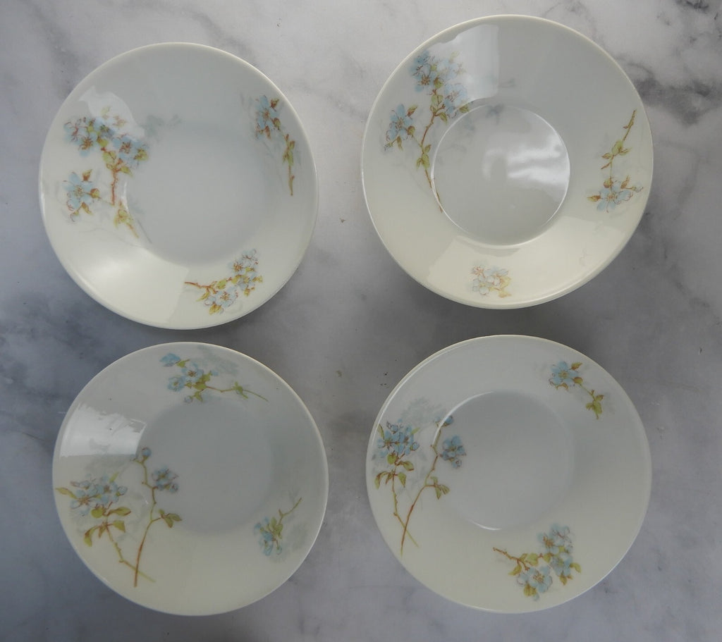 Antique Limoges A. Lanternier France Porcelain Blue Floral Set of 4 Fruit Bowls