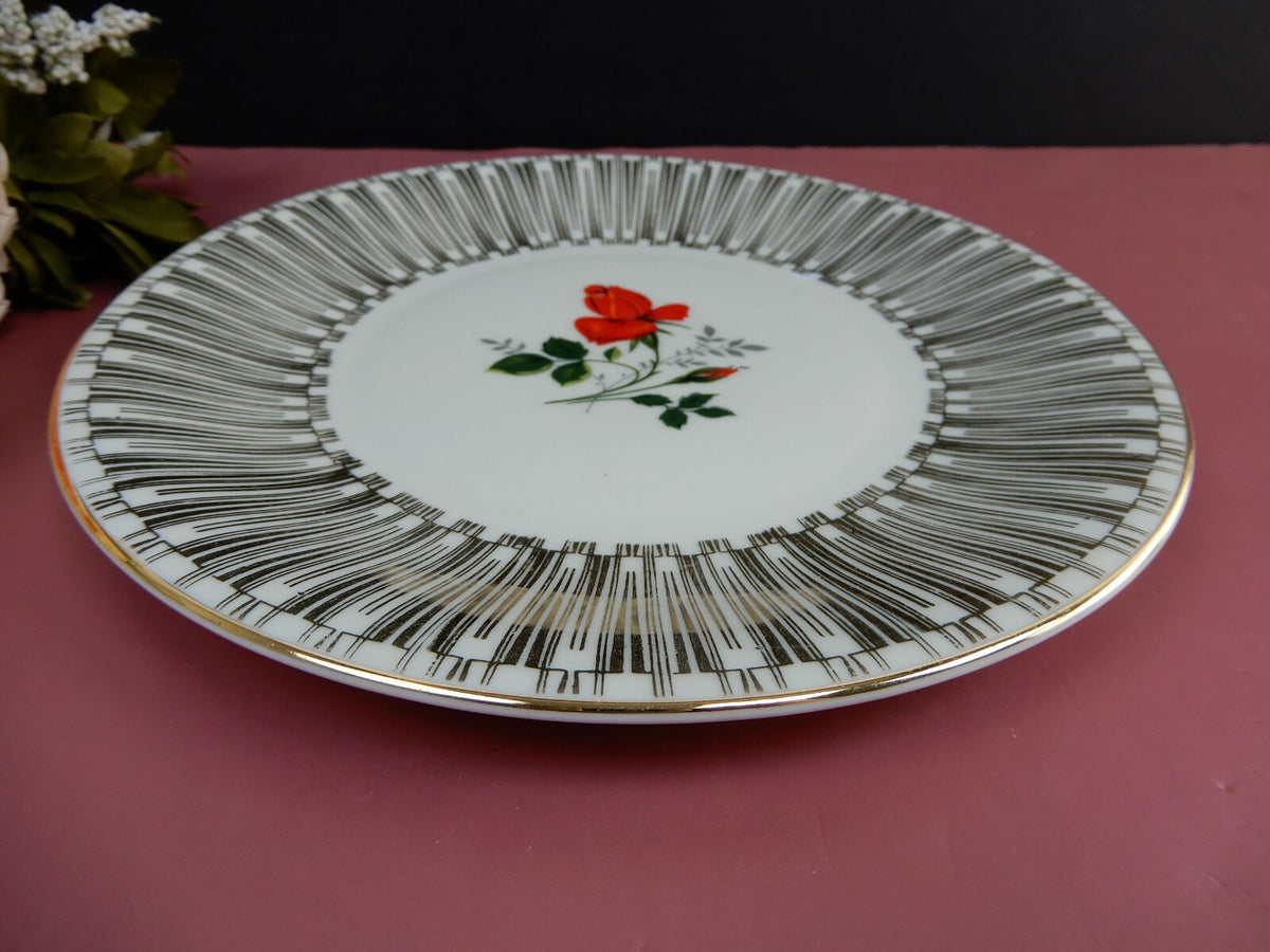 Vintage Beige Tea Set Cup Saucer Dessert Plate Rose Bottom Gold Accent