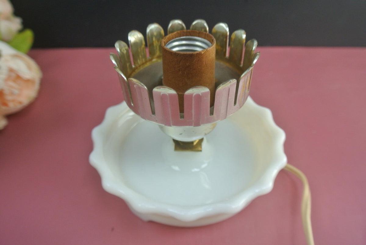 Pair Of Two Milk Glass Candlestick Holder Style Table Lamps