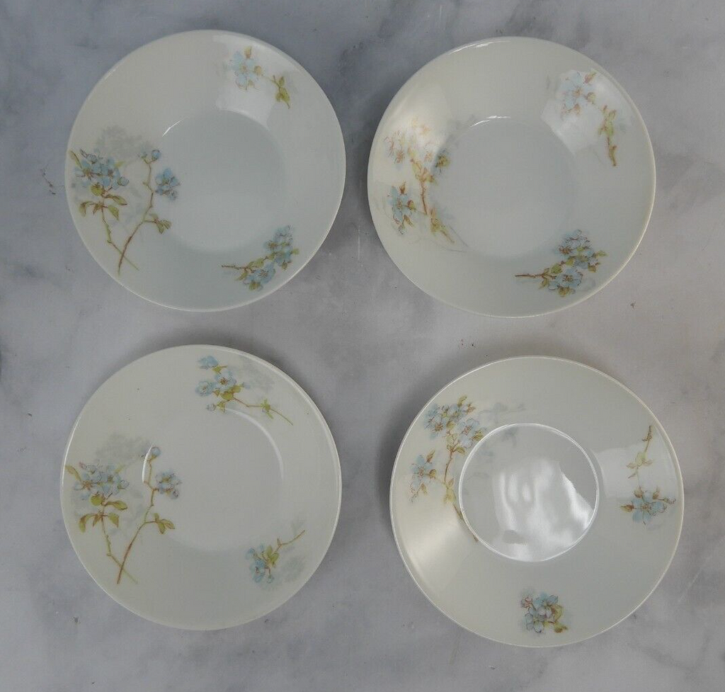 Antique Limoges A. Lanternier France Porcelain Blue Floral Set of 4 Fruit Bowls