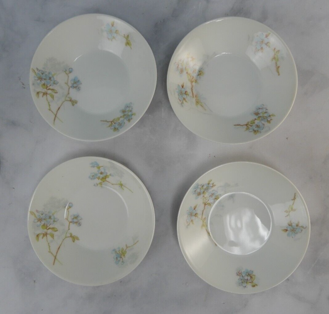 Antique Limoges A. Lanternier France Porcelain Blue Floral Set of 4 Fruit Bowls