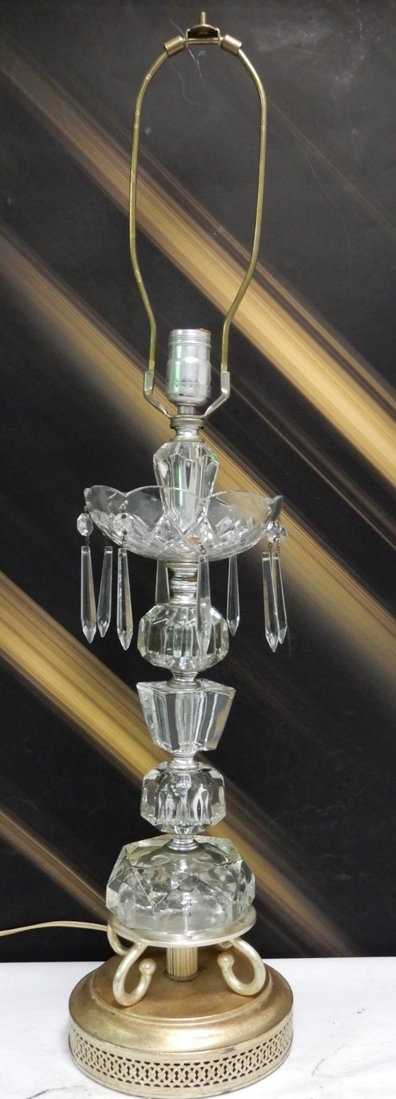Vintage Lamp Clear Glass with Prisms Boudoir Table Mantle Lamp