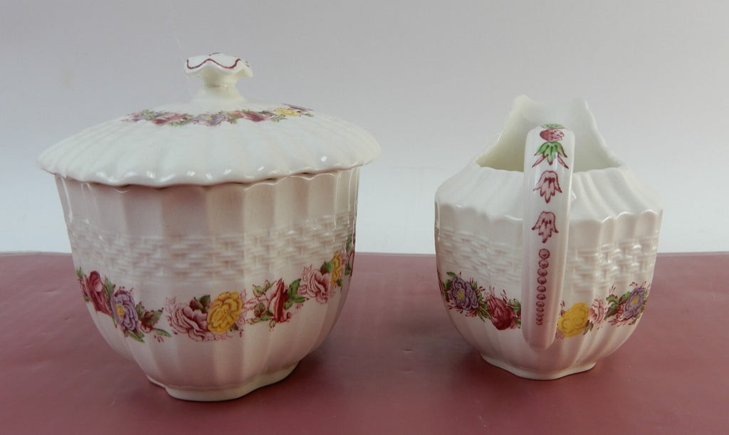 Vtg Copeland Spode "Rose Briar" Sugar Bowl and Creamer