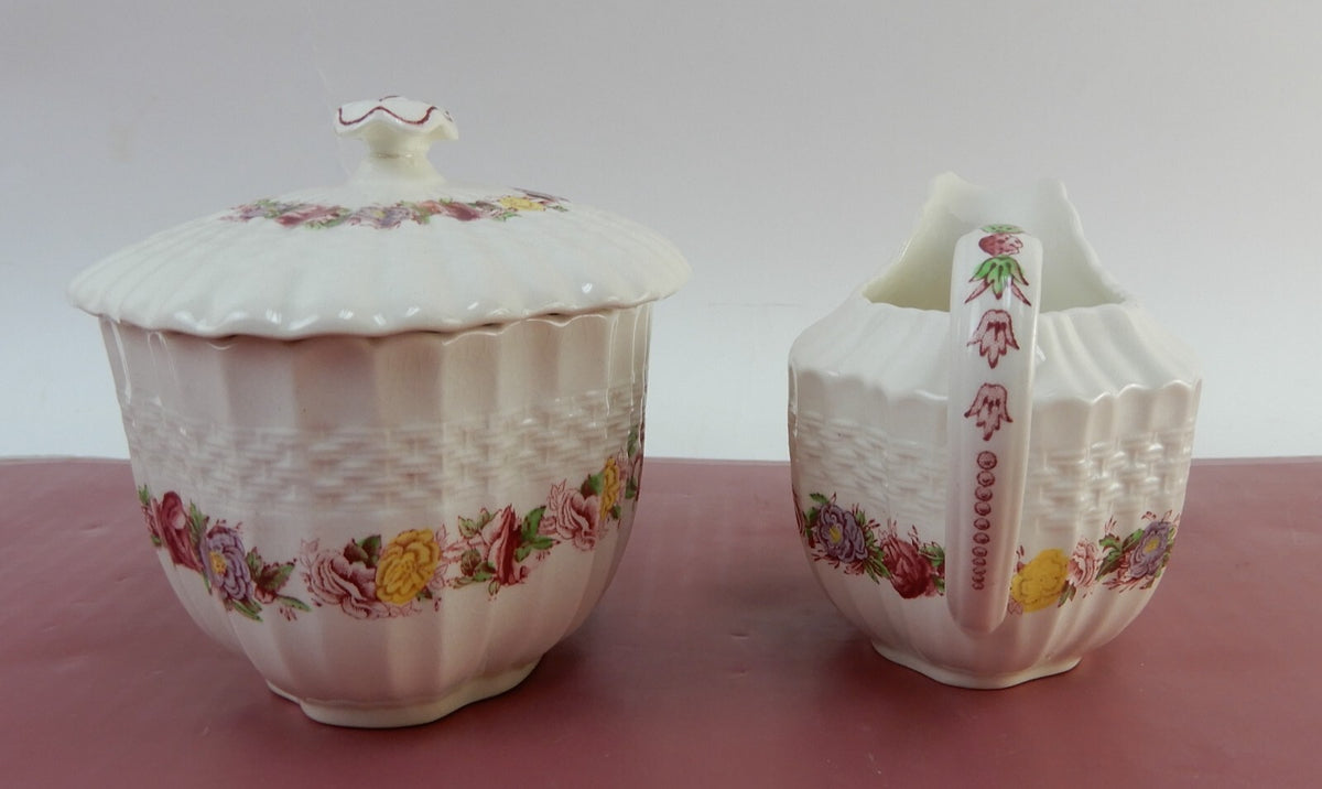 Vtg Copeland Spode "Rose Briar" Sugar Bowl and Creamer