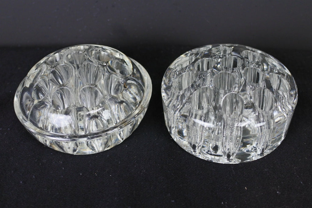 Lot Of 2 Vintage Clear Glass Flower Frog Stem Holders Floral Arranging  16 Holes