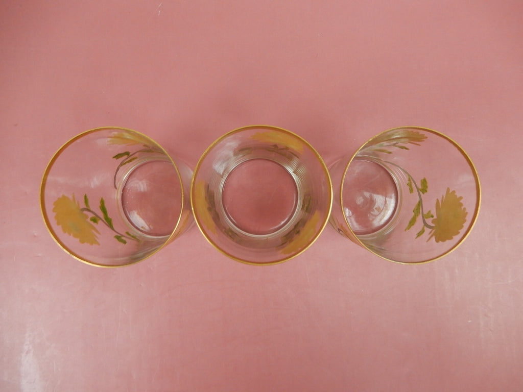 Decorative Embossed Gold Hand Painted Floral Trim Drinking Glass Set of (3)