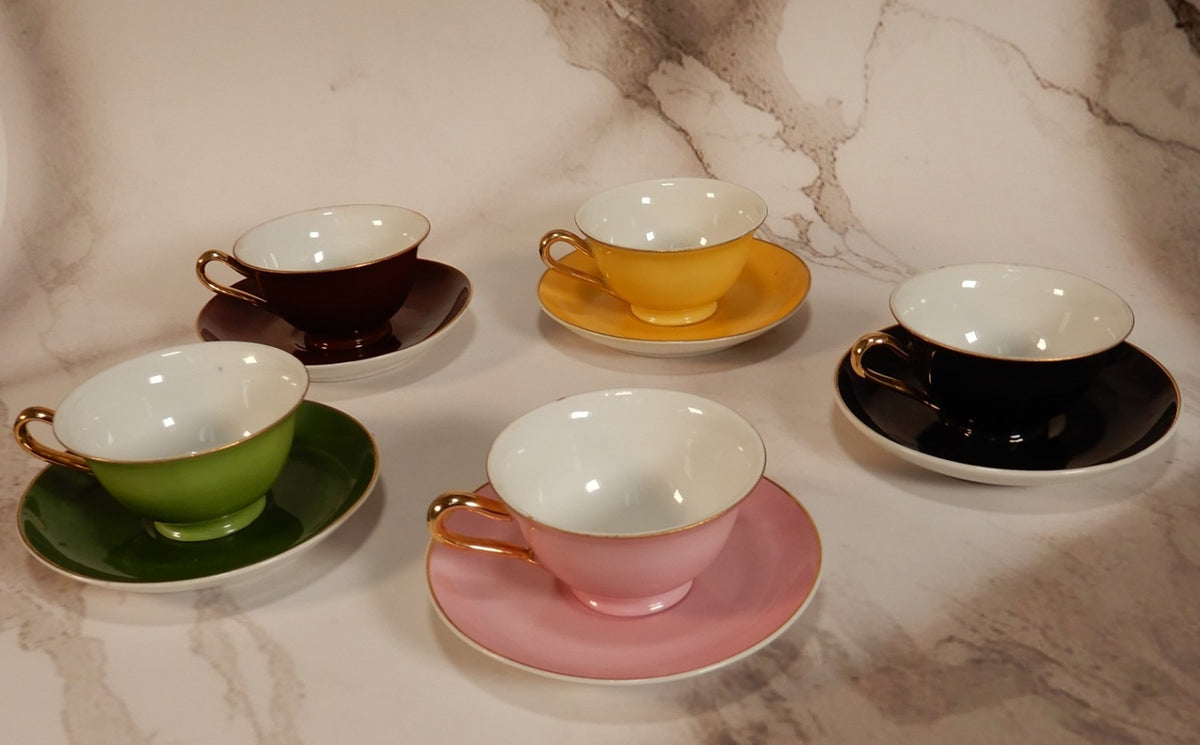 Antique Elbogen Czechoslovakia Set of Five Demitasse Cups and Saucers
