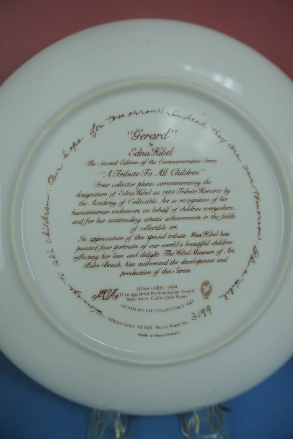 Edna Hibel Collector Plates Giselle & Gerard "A Tribute To All Children"