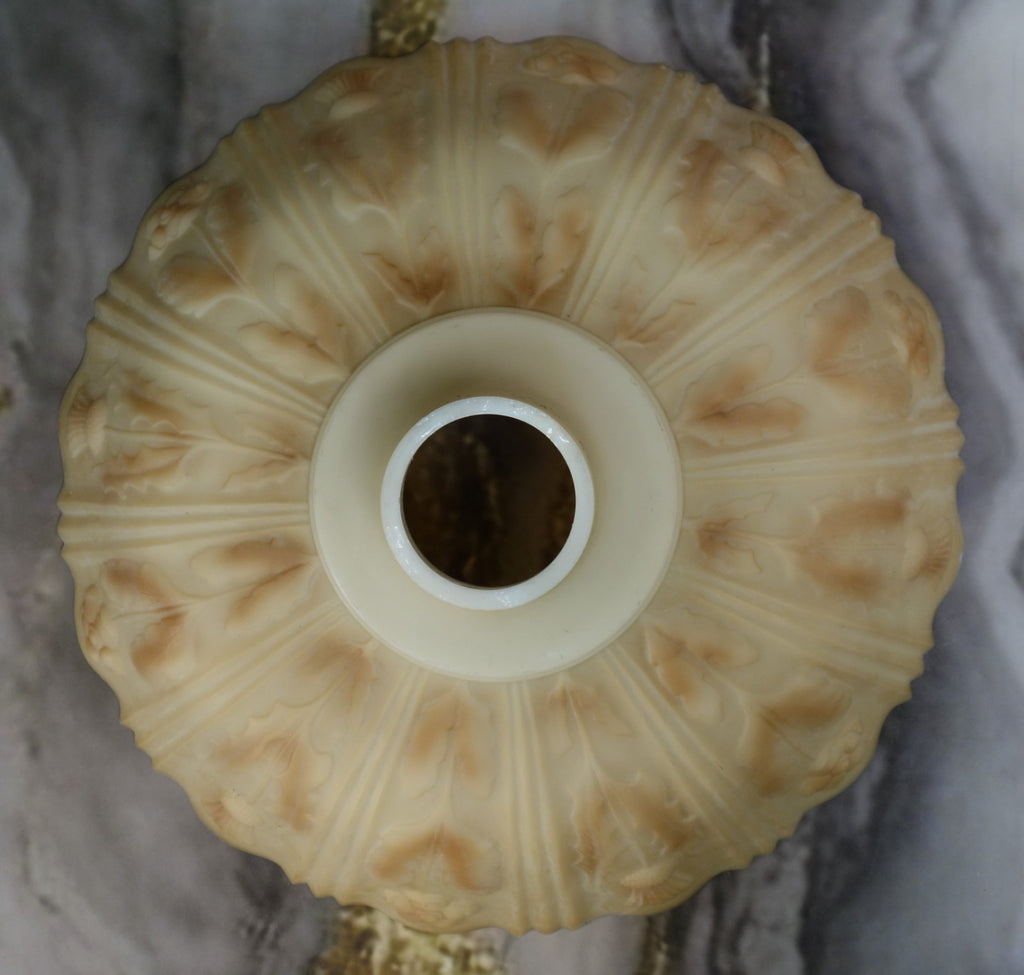 Heavy Torchiere Opaque White & Caramel Shade Embossed Art Deco for Floor Lamp