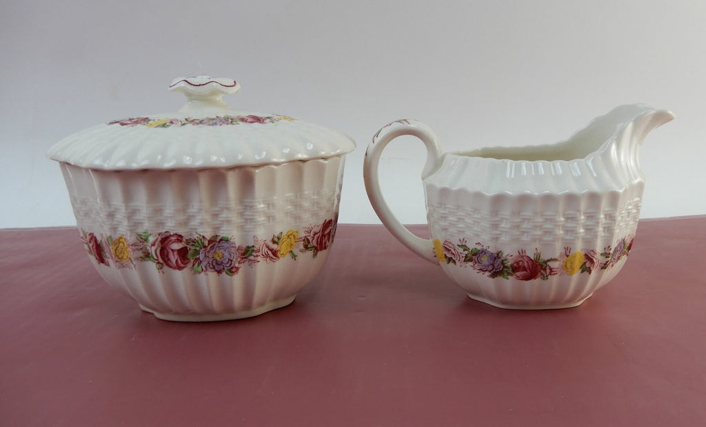 Vtg Copeland Spode "Rose Briar" Sugar Bowl and Creamer