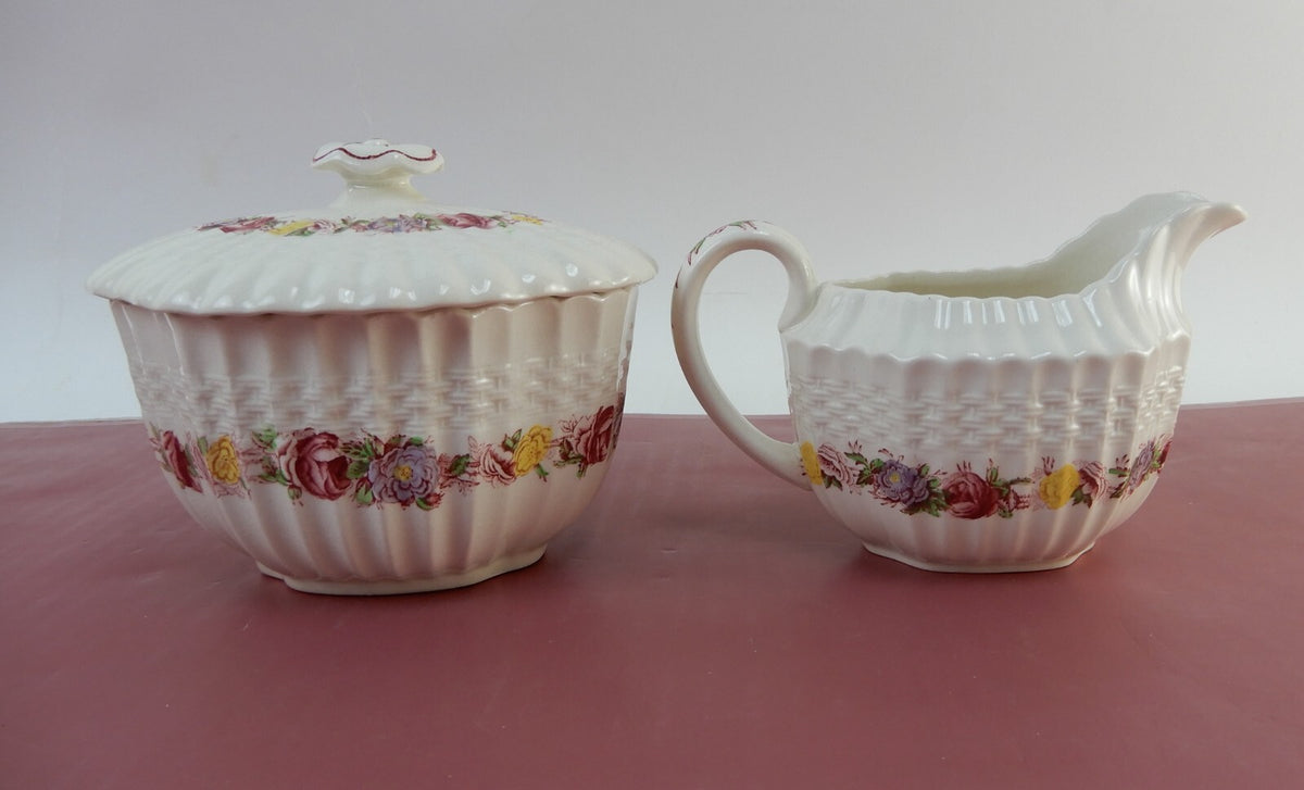 Vtg Copeland Spode "Rose Briar" Sugar Bowl and Creamer