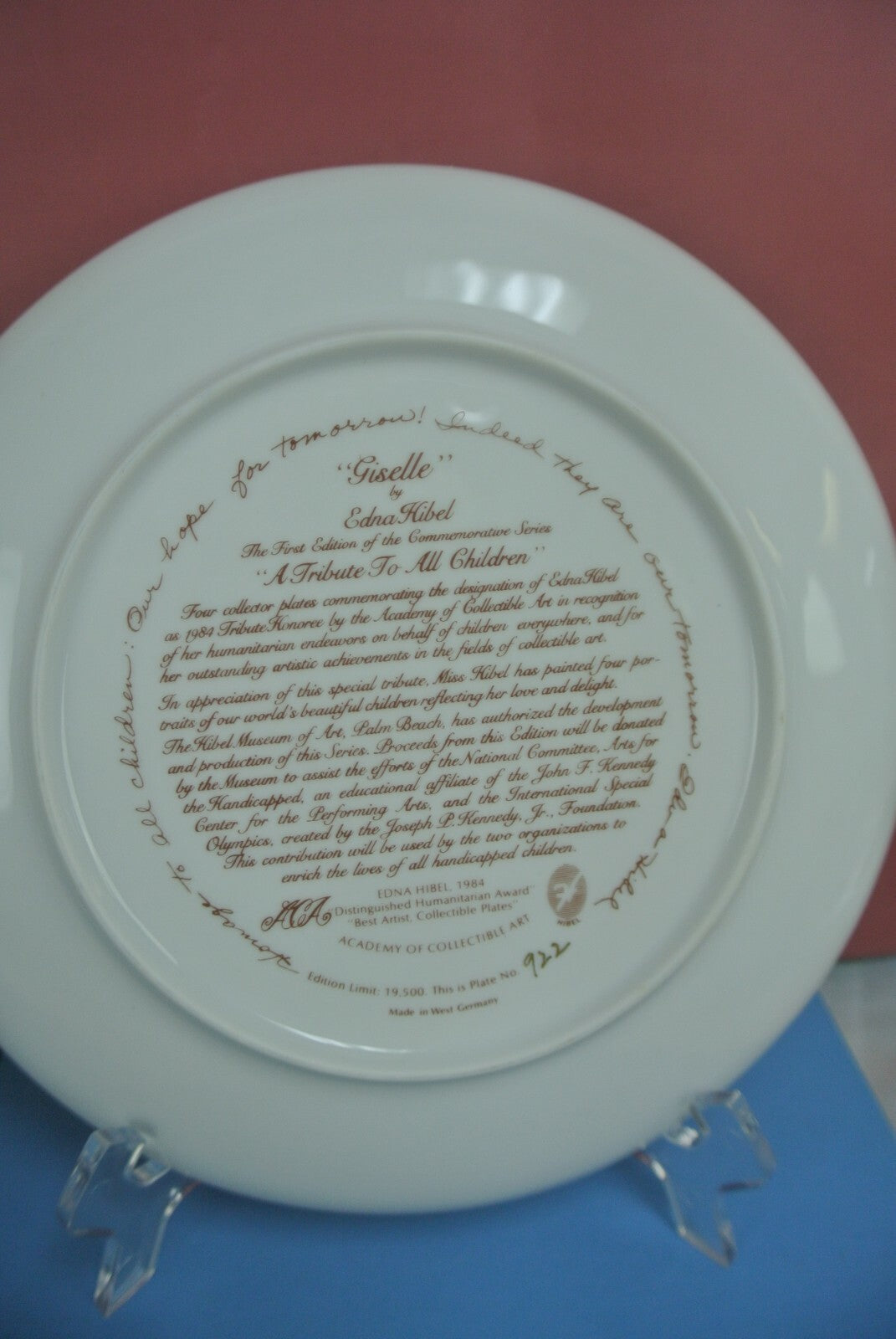 Edna Hibel Collector Plates Giselle & Gerard "A Tribute To All Children"