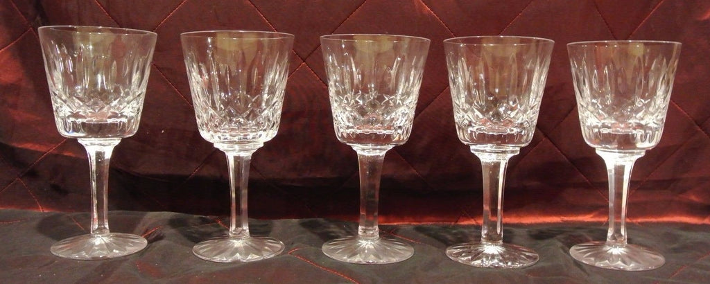 Set of 5 Atlantis "Fatima" Crystal Clear Glass Wine Glasses, Bar, Set. Cut Glass