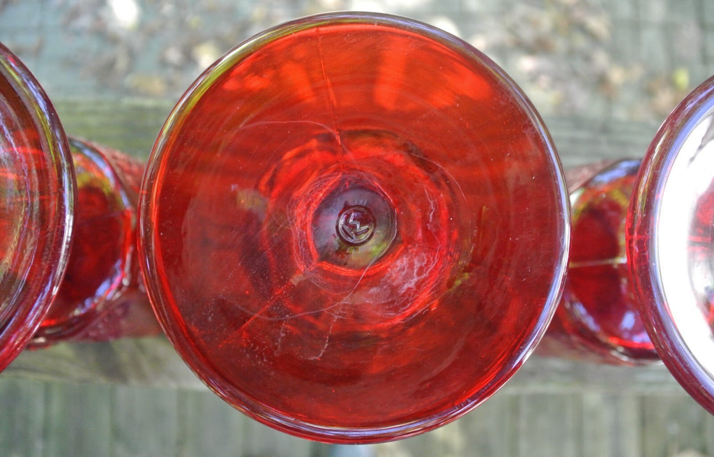 Set of 4 L. G. Wright Ruby Red Glass Westmoreland's Paneled Grape 6" Goblets 8oz