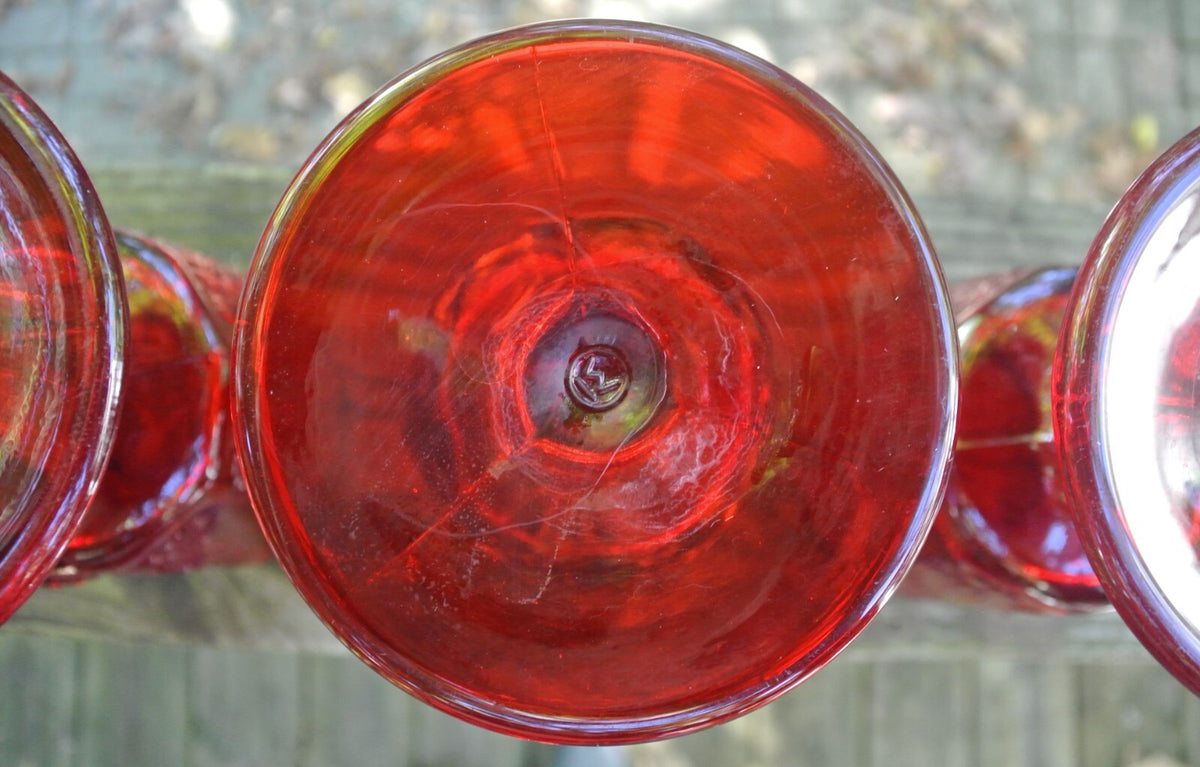 Set of 4 L. G. Wright Ruby Red Glass Westmoreland's Paneled Grape 6" Goblets 8oz