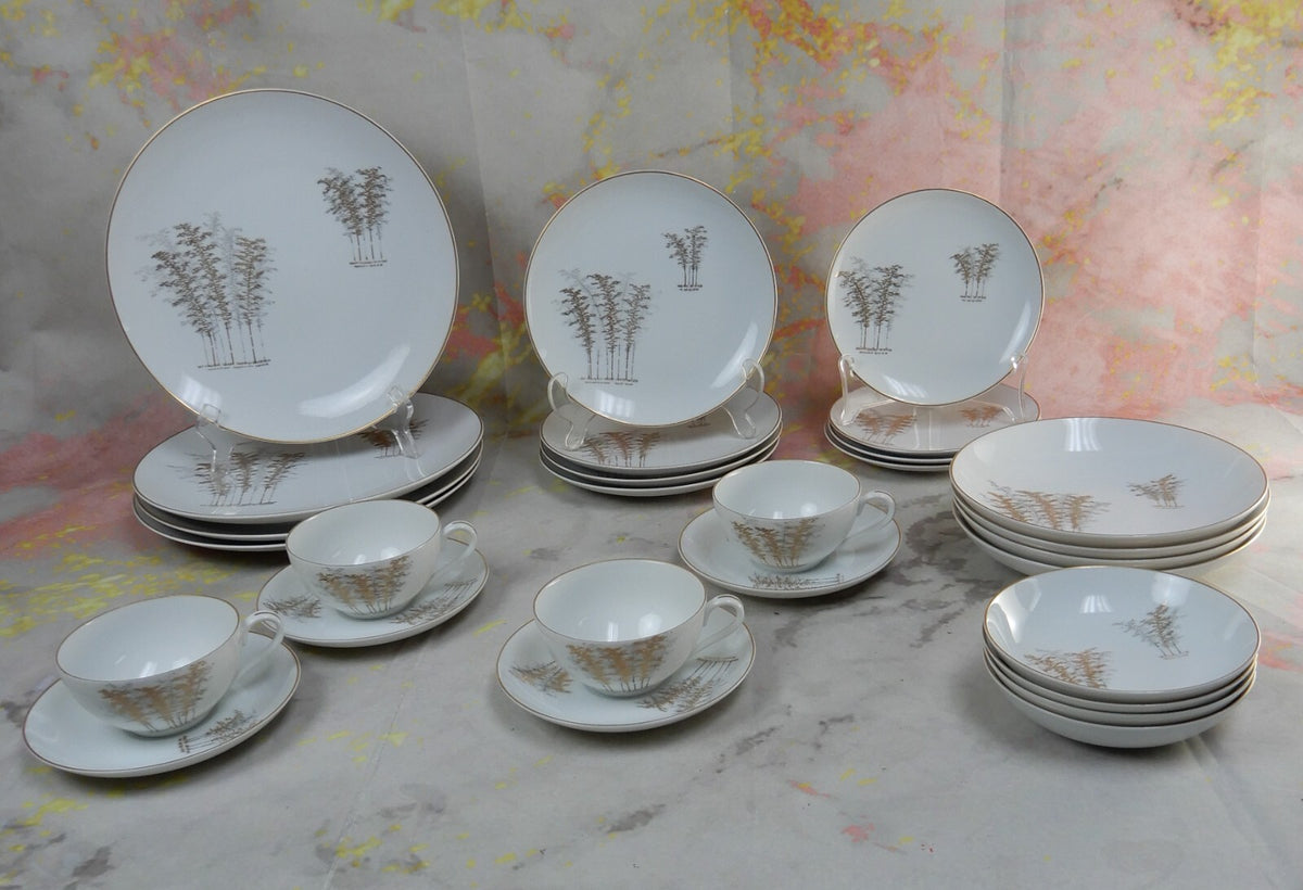 28 Pieces 7-Piece 4 Place Setting Porcelain of FUKAGAWA Arita Japan ~Gold Bamboo