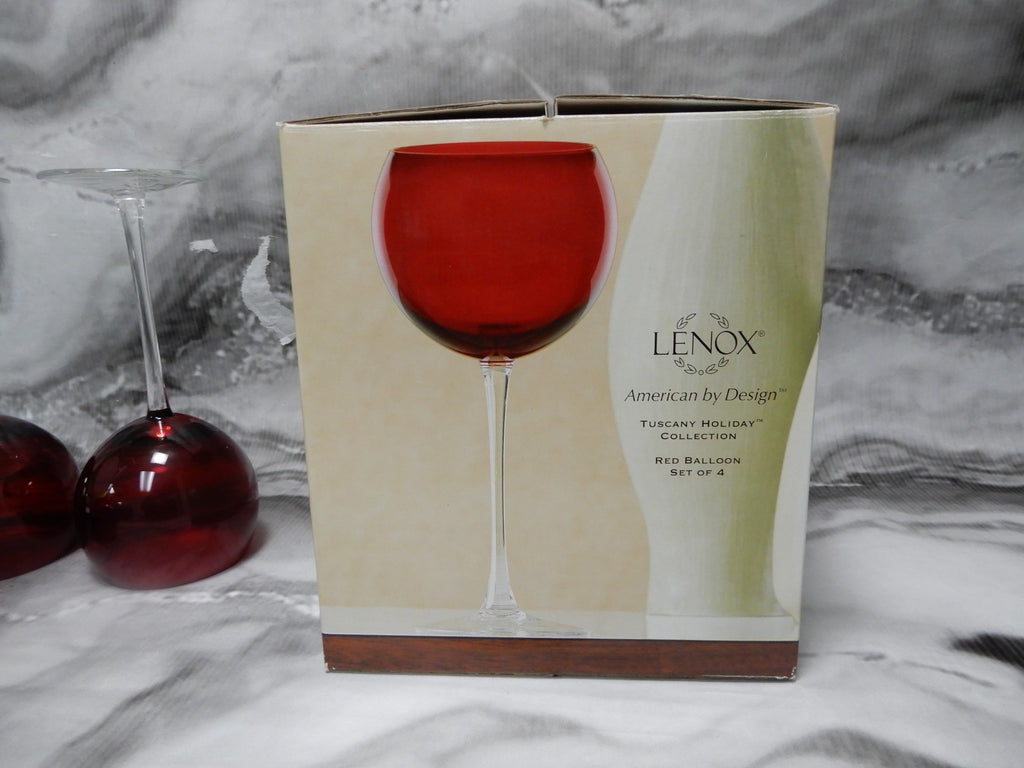 Set Of 4  Lenox Tuscany Holiday Collection Red Balloon 12 oz Wine Glasses