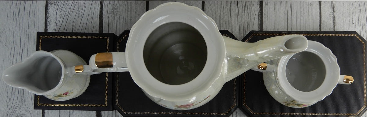 Vintage Iridescent Wloclawek Porcelain 13 Piece Tea Service Poland Set
