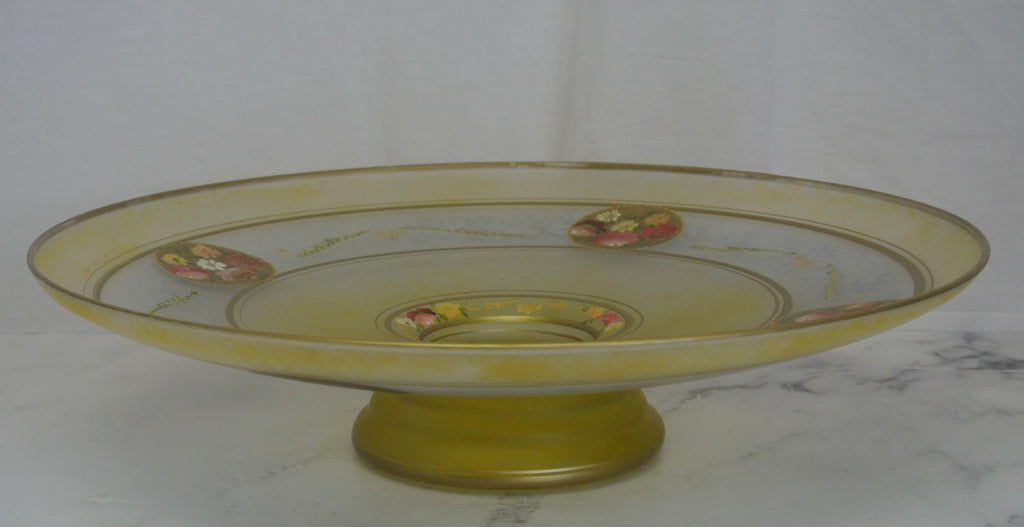 Vintage Bohemian Glass Hand Painted Enamel Footed Bowl, Stand