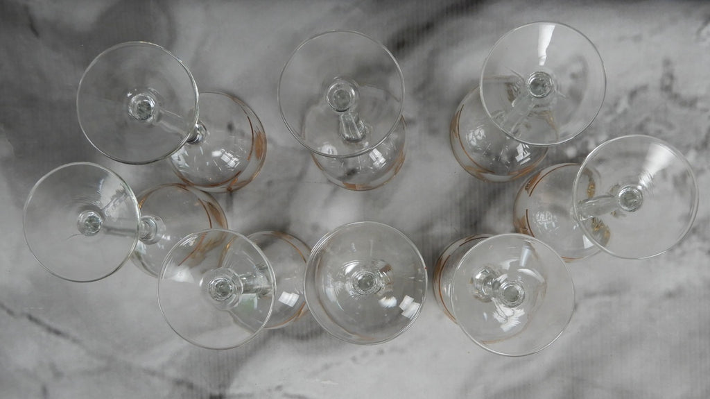 Vtg. Libbey Frosted Golden Foliage Gold Leaf Glass Cocktail Glasses, Set of 8