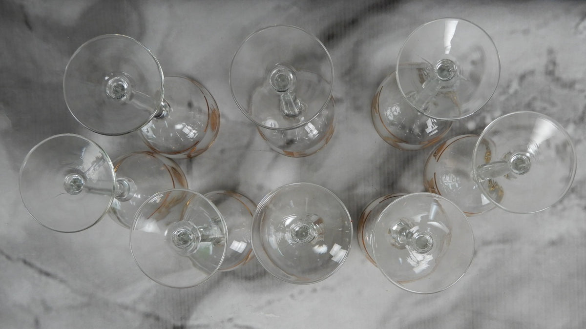 Vtg. Libbey Frosted Golden Foliage Gold Leaf Glass Cocktail Glasses, Set of 8