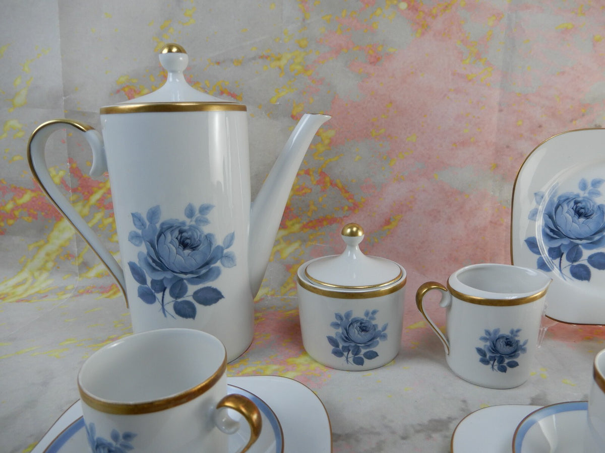 21 Set of Sweden Hackefors Porslin with Blue Roses Espresso Coffee Set For Six