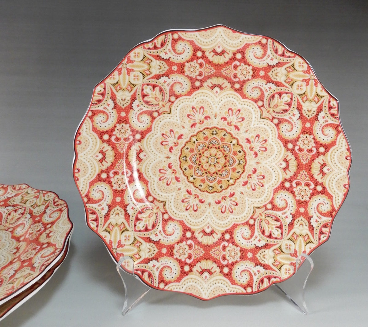 Set of Three 222 Fifth PTS International "Lyria Saffron" Pattern 8-5/8"  Plates