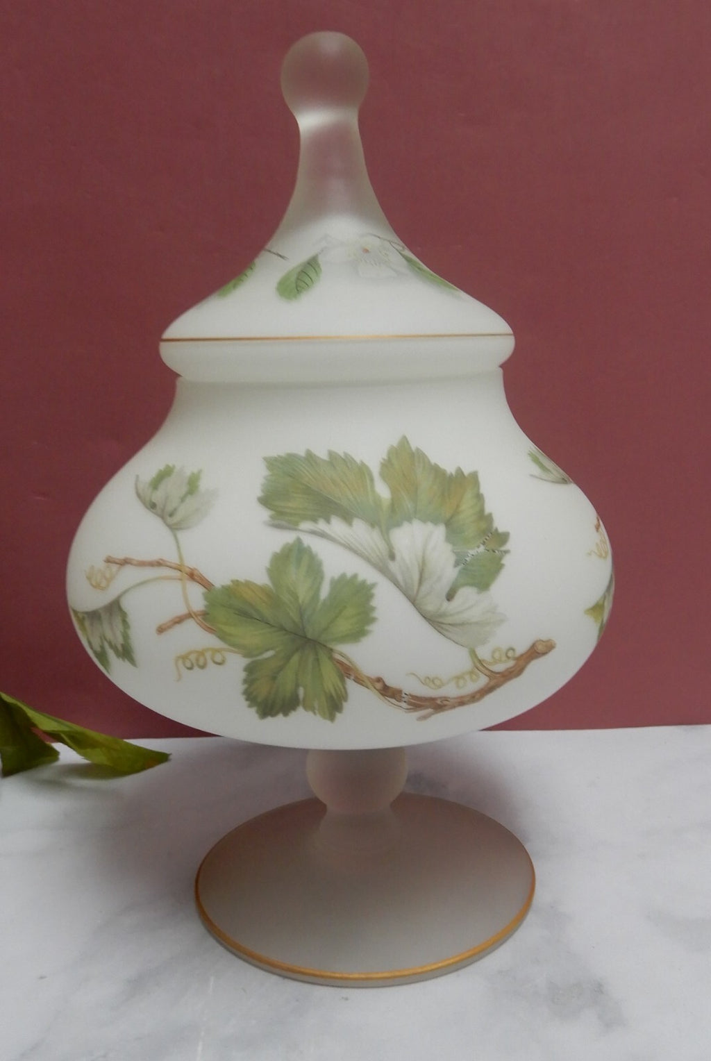 Vintage Norleans Italy Covered Compote Satin Frosted Glass Pedestal Candy Dish