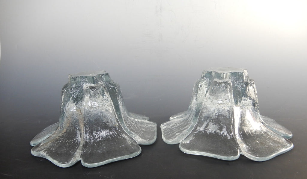 Set of 2 Transparent Blenko Handcraft Glass Opaque "Flower" Votive Candle Holder