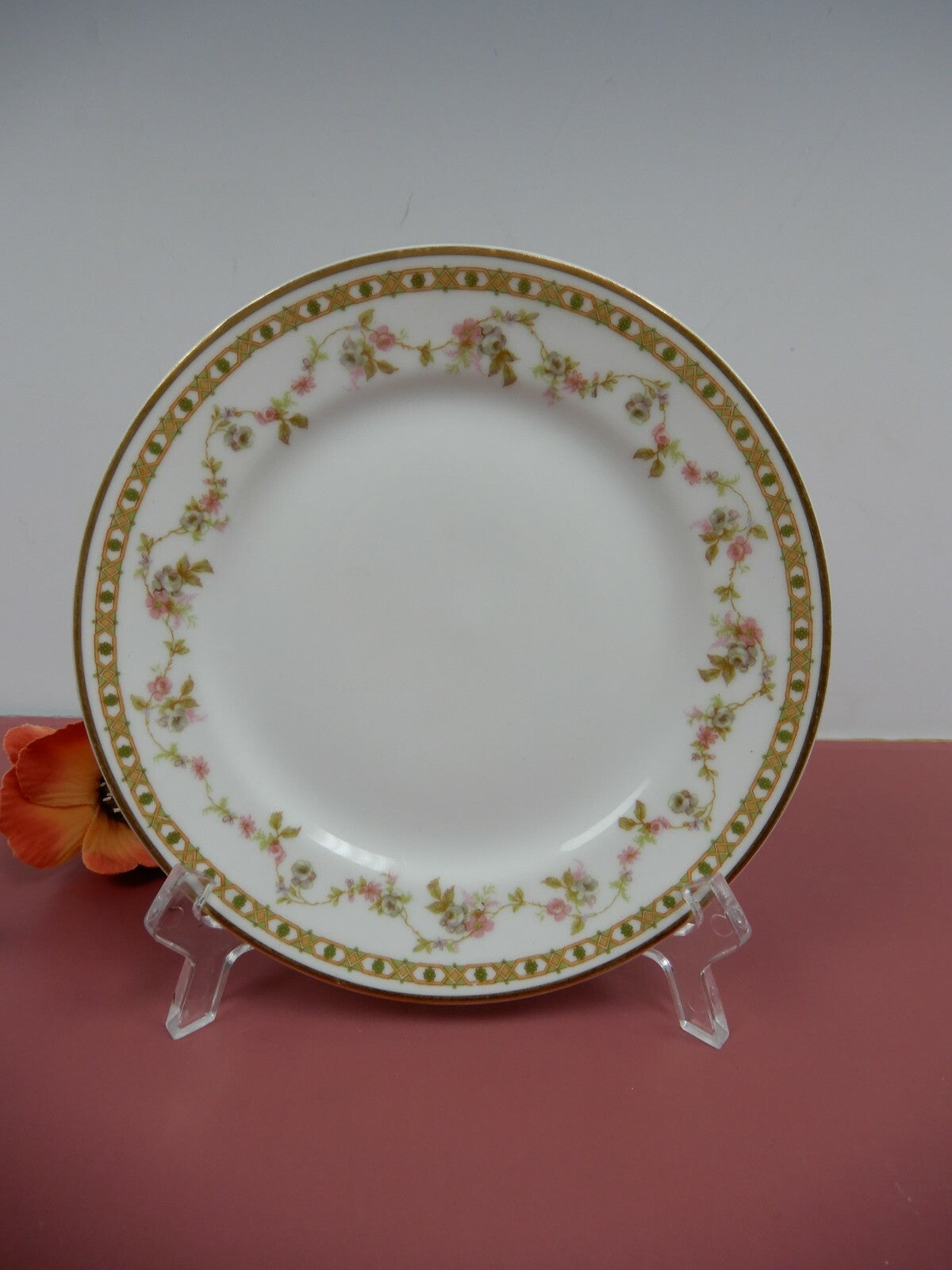 Theodore Haviland Limoges France Set of 4 Pink Roses B/B Plates w/ Gold Trim