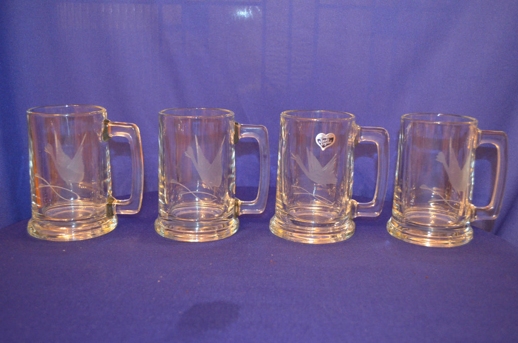 4 Piece Set Javit Hand Cut Crystal Mug's With A Picture Of A Satin Goose 5-1/4"