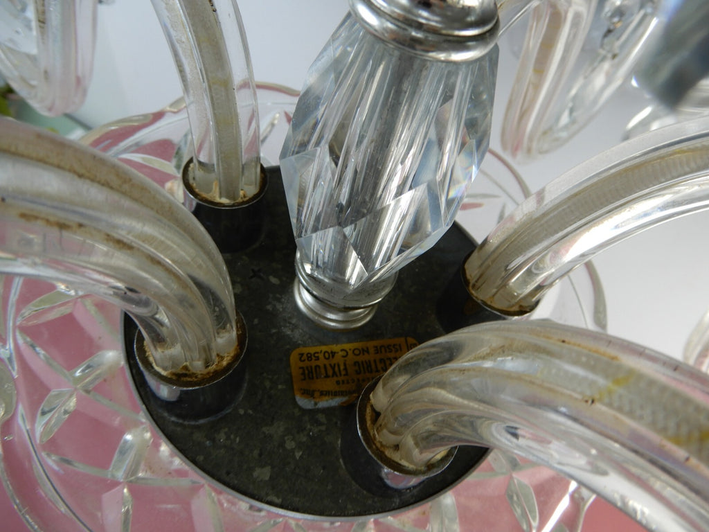 Vintage 20-5/8" 5 Arm Light Light Crystal & Glass Chandelier