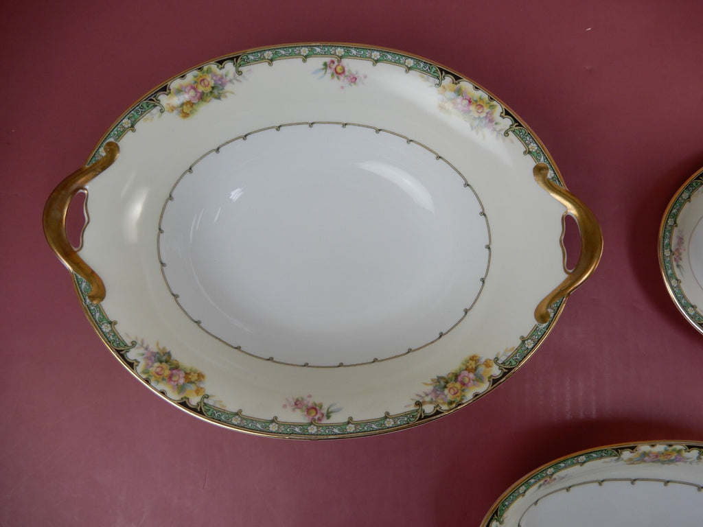 Vintage Noritake "Estelle" Japan Gravy Boat, Oval Serving Bowl and Relish Dish