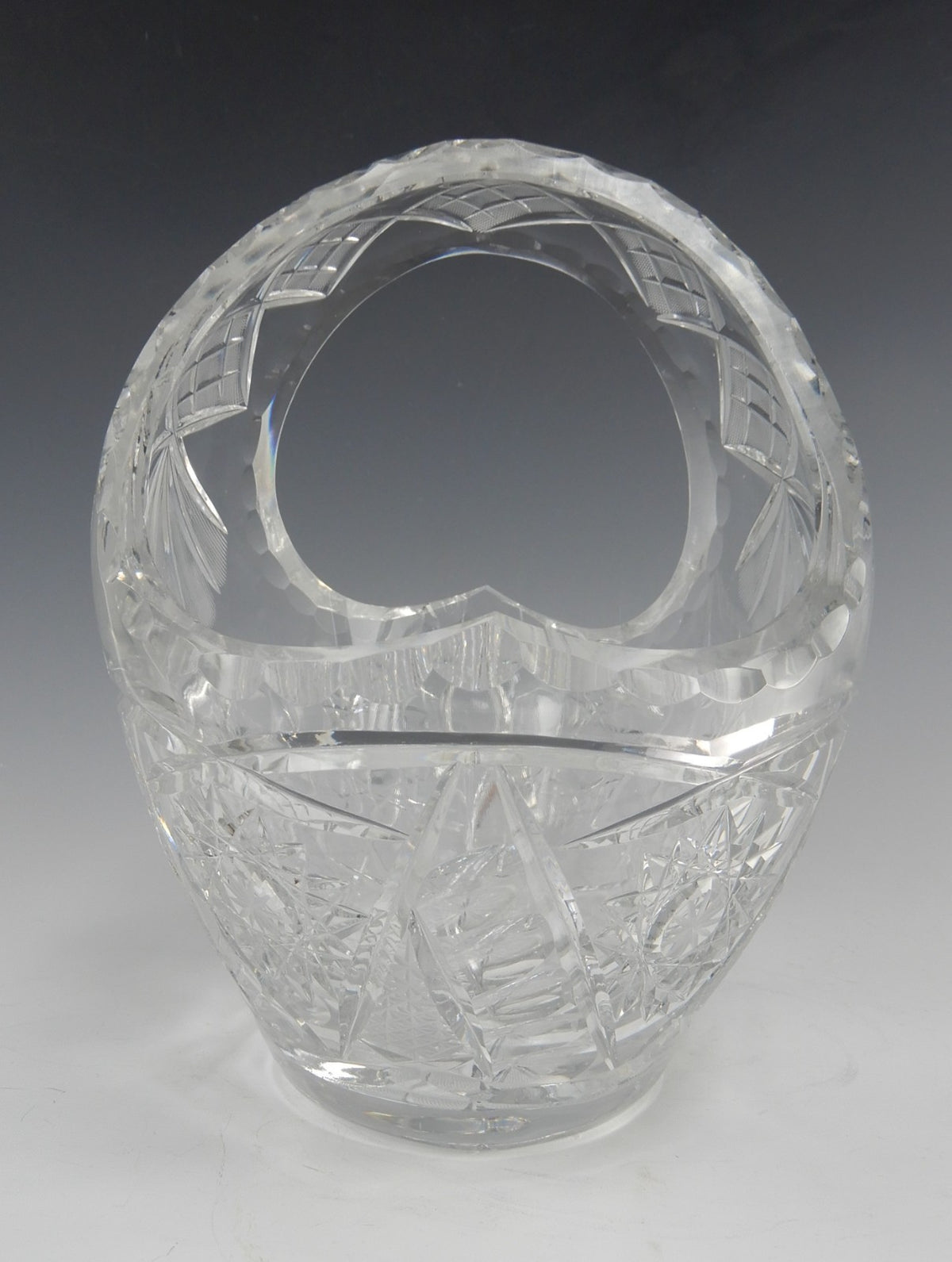 Vintage Heavy Leaded Cut Crystal Cut Glass Basket Bowl 7 lb