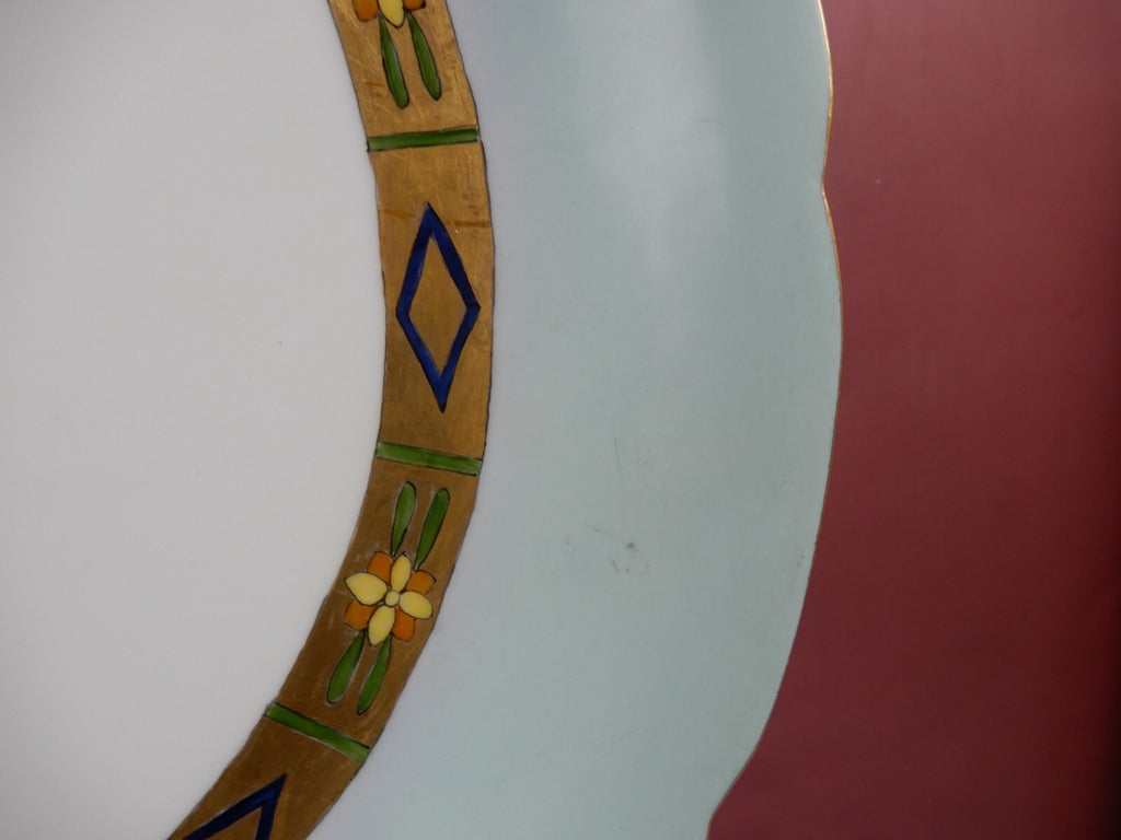 Vintage J.Pouyat Limoges 11-3/8" Display Art-Deco Plate White,Blue w/ Gold Rim