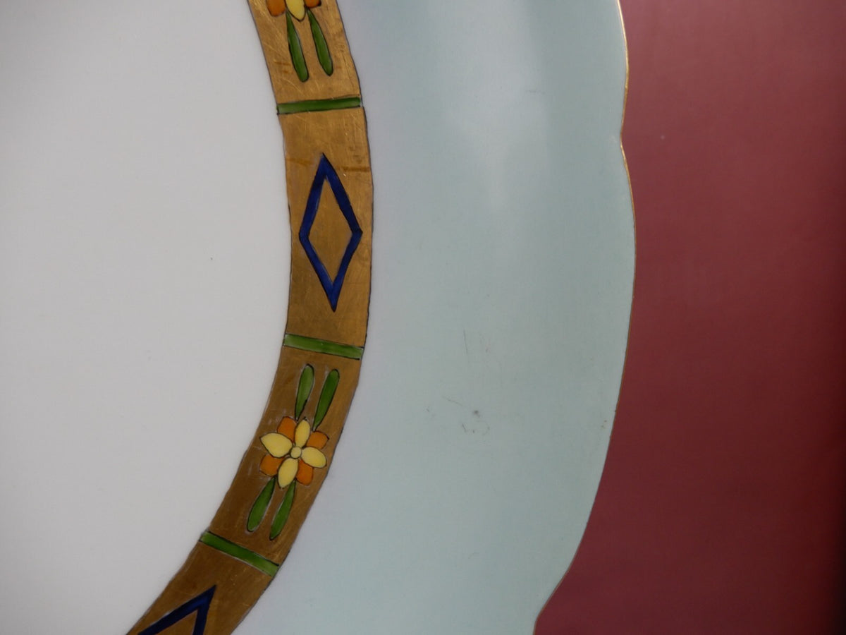 Vintage J.Pouyat Limoges 11-3/8" Display Art-Deco Plate White,Blue w/ Gold Rim