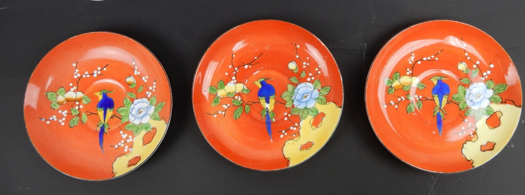 Set of 6 Chikaramachi Japan Hand Painted Bird Asian Florals Cup and Saucer