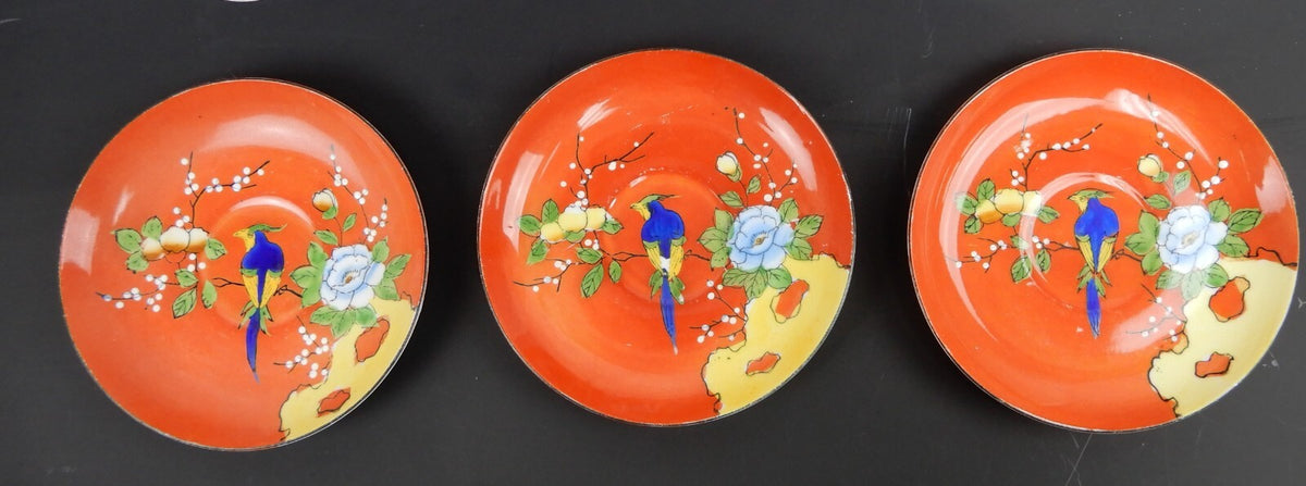 Set of 6 Chikaramachi Japan Hand Painted Bird Asian Florals Cup and Saucer