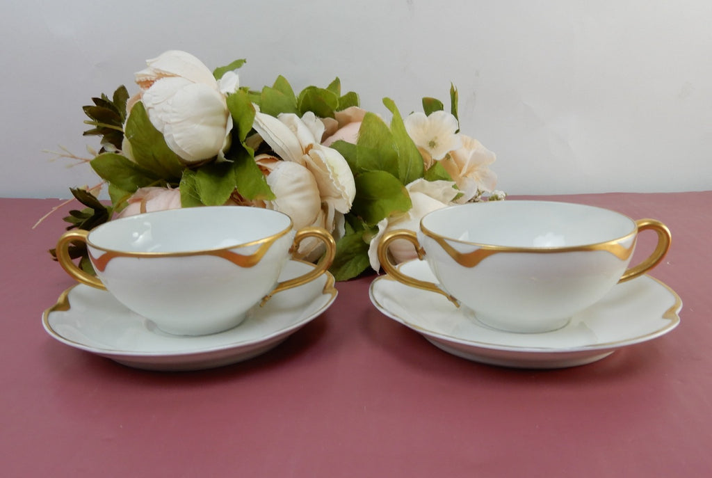 Two Silver Anniversary Schleiger 19 Haviland Limoges Bouillon Cups & Saucers