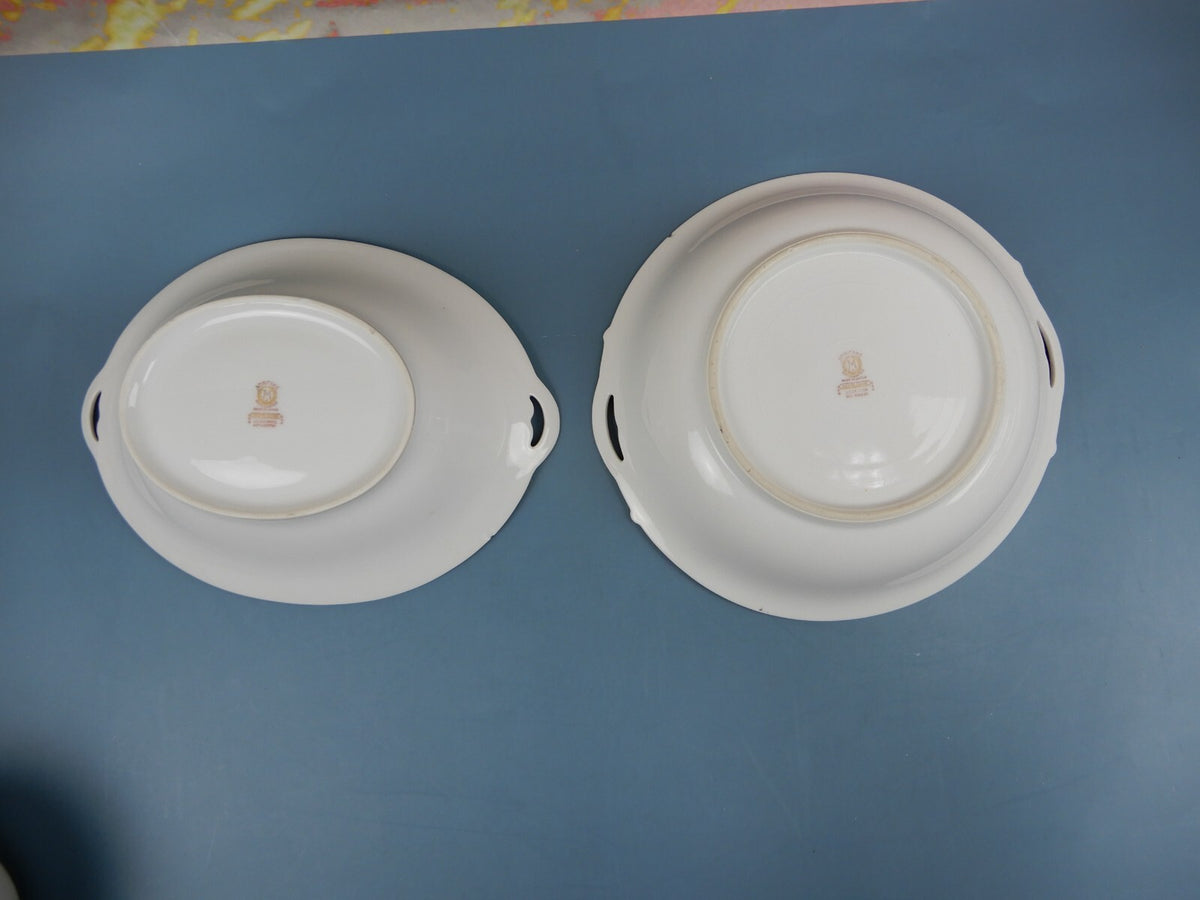 2 Vintage Oval and roud Serving Bowls  "DEERLODGE"  Made in Japan with Chips