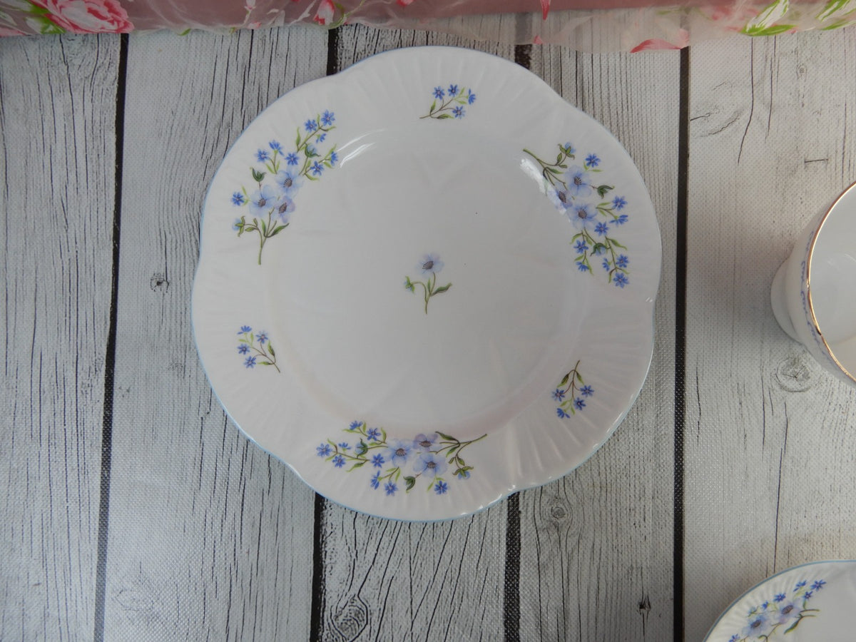 Shelley Blue Rock Trio Cup, Saucer and Dessert Plate Cambridge Shape English