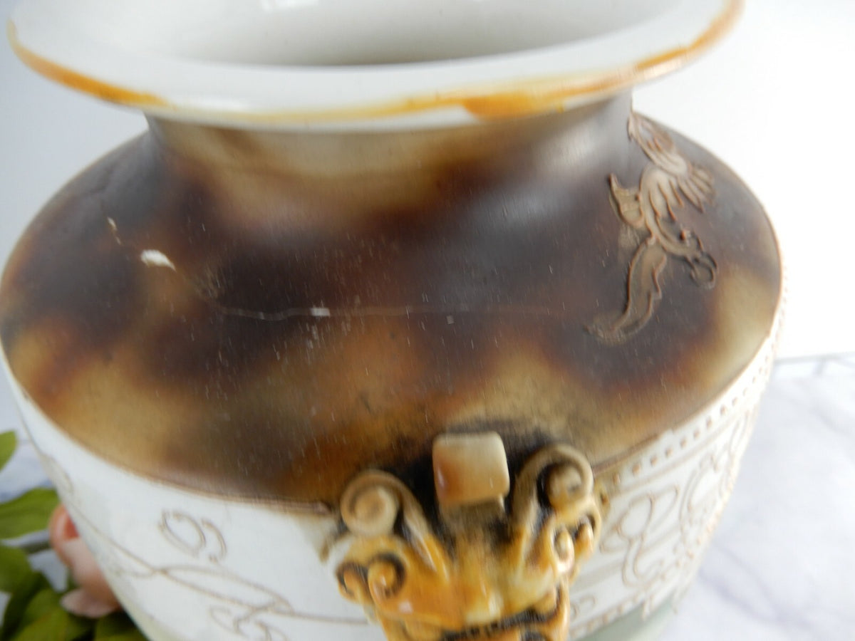 Vintage Japan Hand Painted Vase w/Roses and Raised Paint