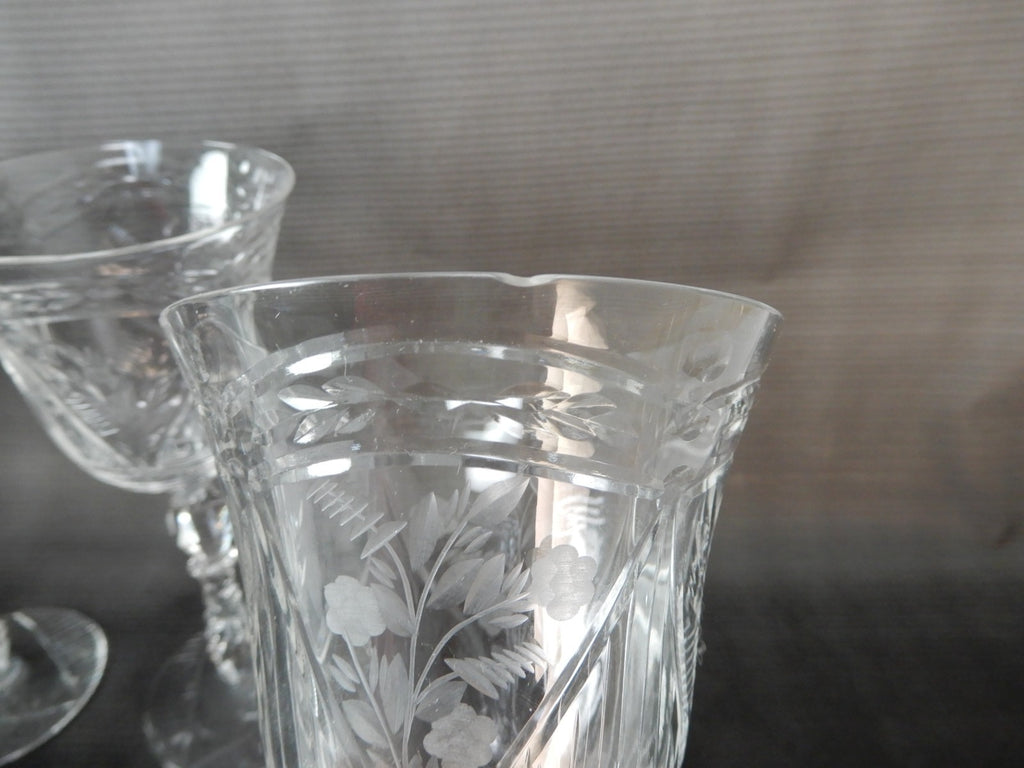 Set Of 5 Rock Sharpe Crystal 'LIDO' Water Goblet 9oz Water/Wine Glasses W/ CHIPS