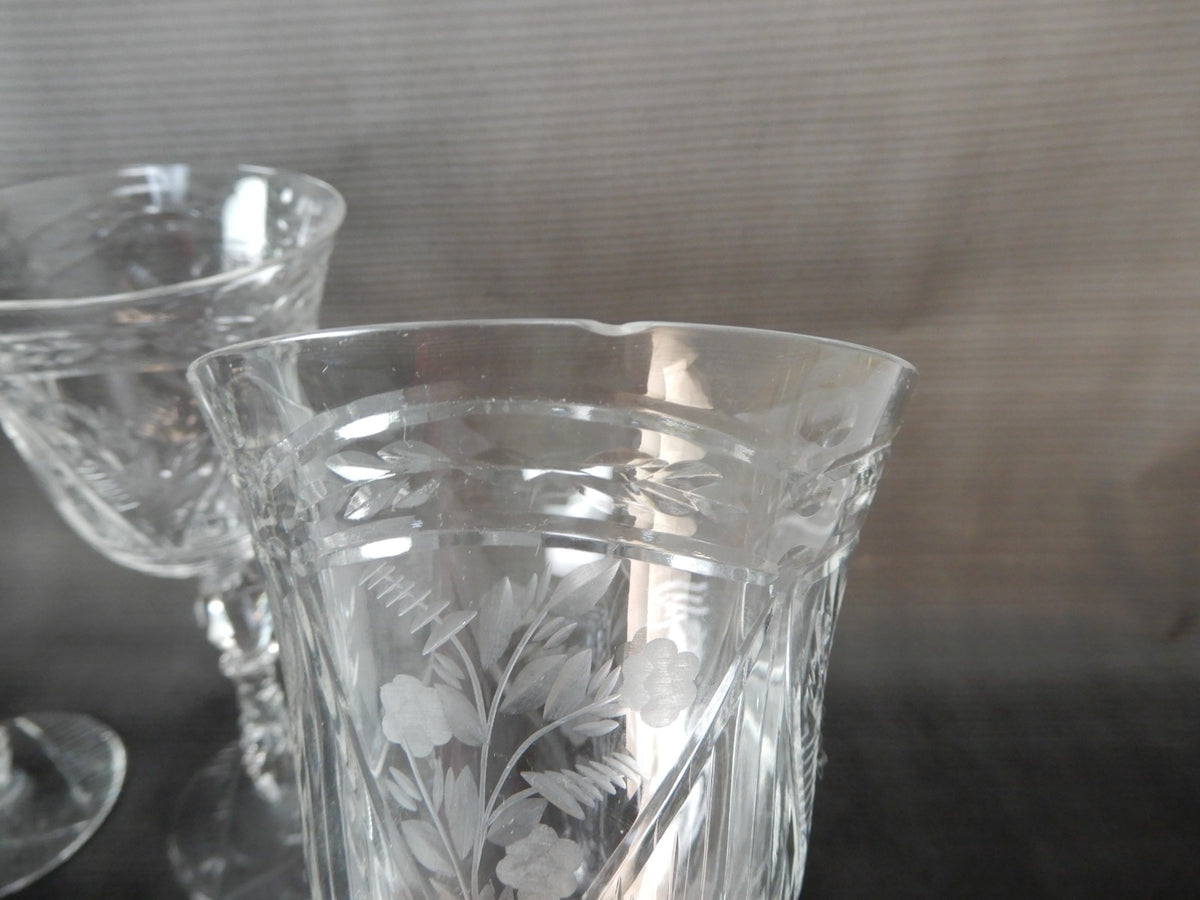 Set Of 5 Rock Sharpe Crystal 'LIDO' Water Goblet 9oz Water/Wine Glasses W/ CHIPS