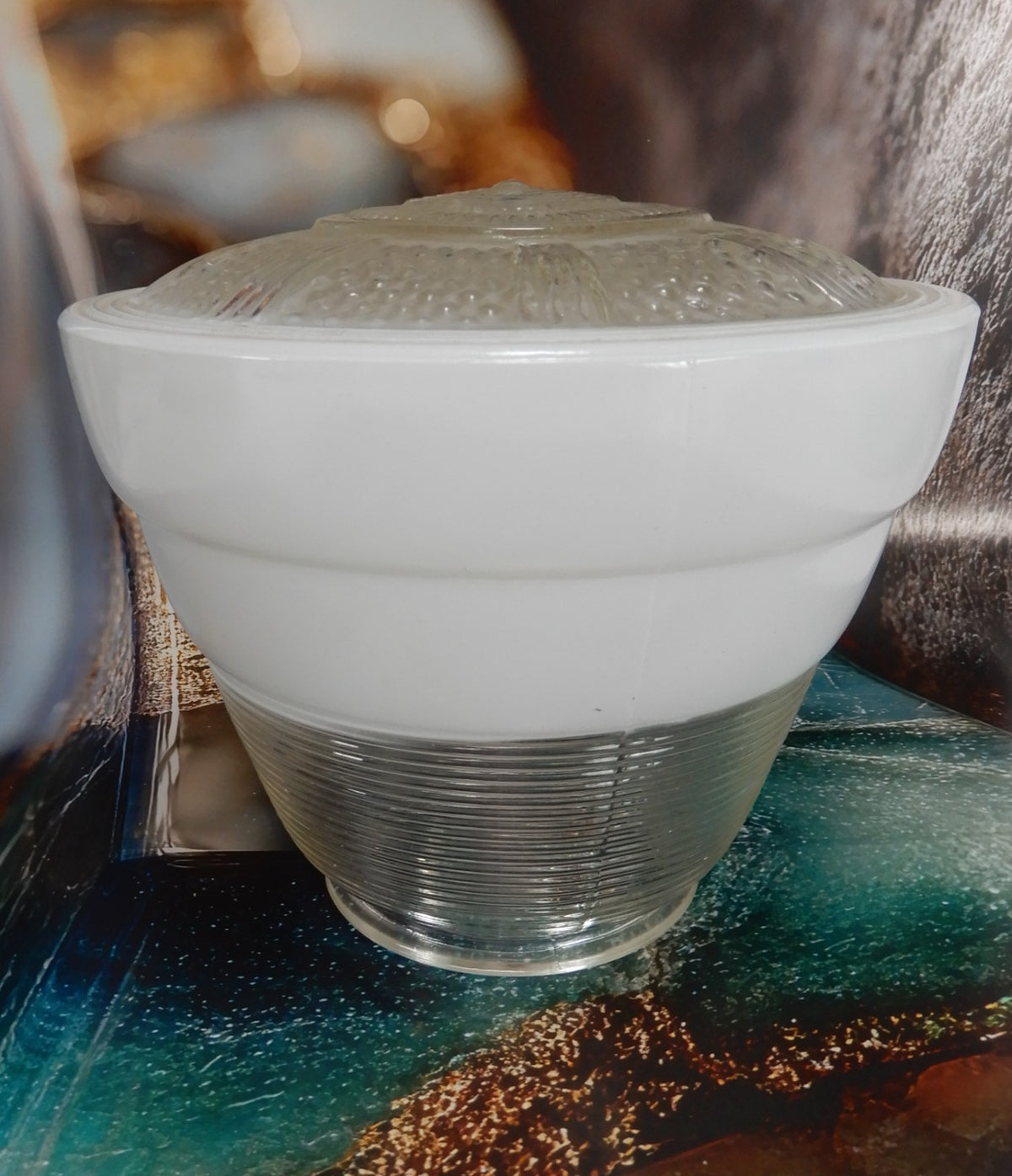 Vintage Ceiling Pending Milk Glass and Clear Glass Bell Shape Lamp Shade
