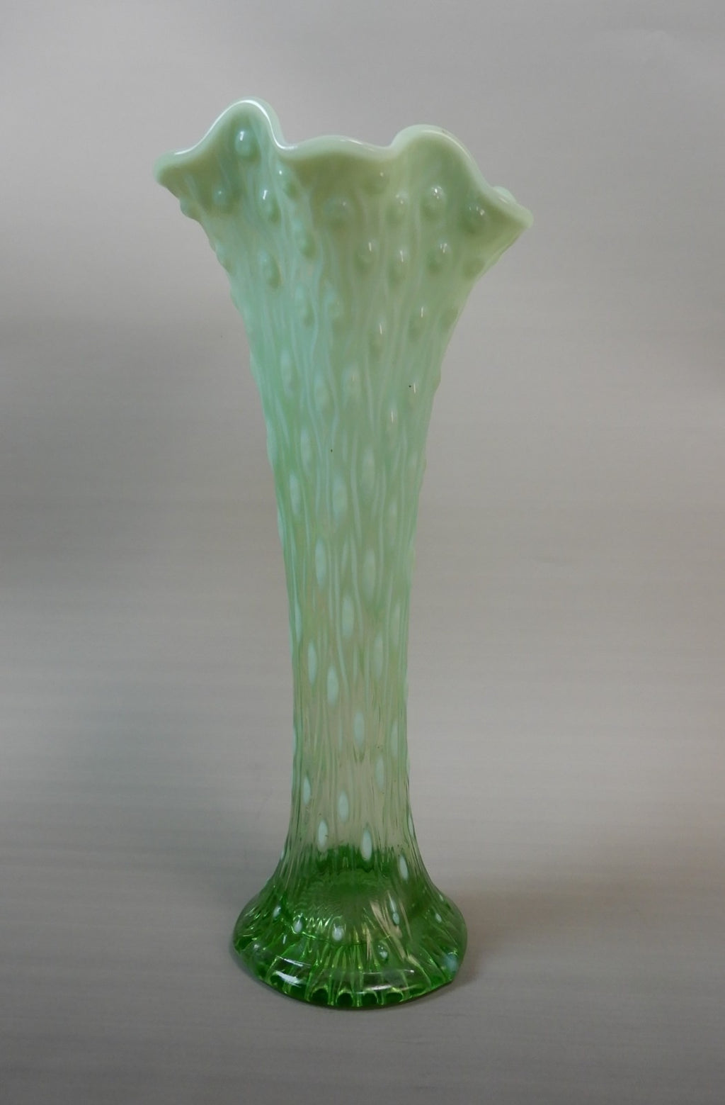 Antique Beautiful Northwood Swung Opalescent Green Glass Tree Trunk 11" Vase