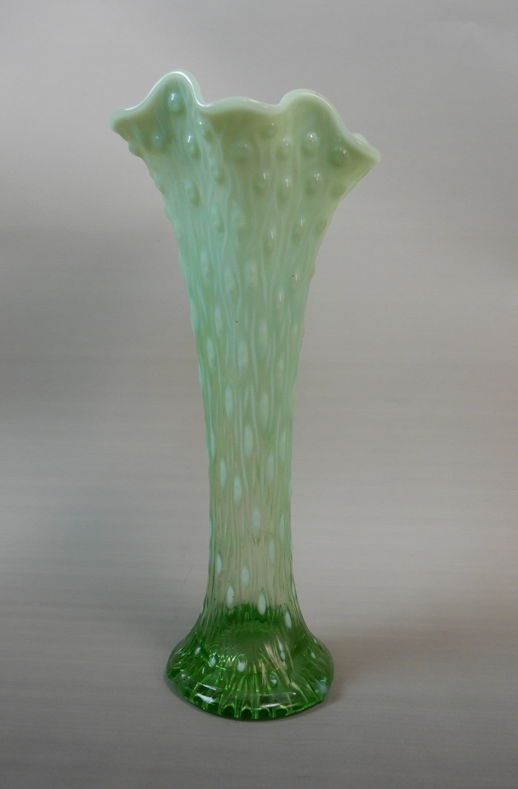Antique Beautiful Northwood Swung Opalescent Green Glass Tree Trunk 11" Vase