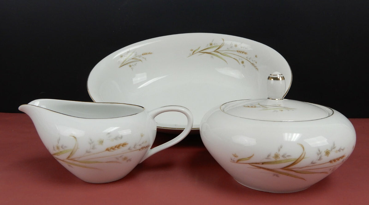 Lot Of Vintage Golden Harvest Serving Dishes Creamer,Sugar and Vegetable Bowl