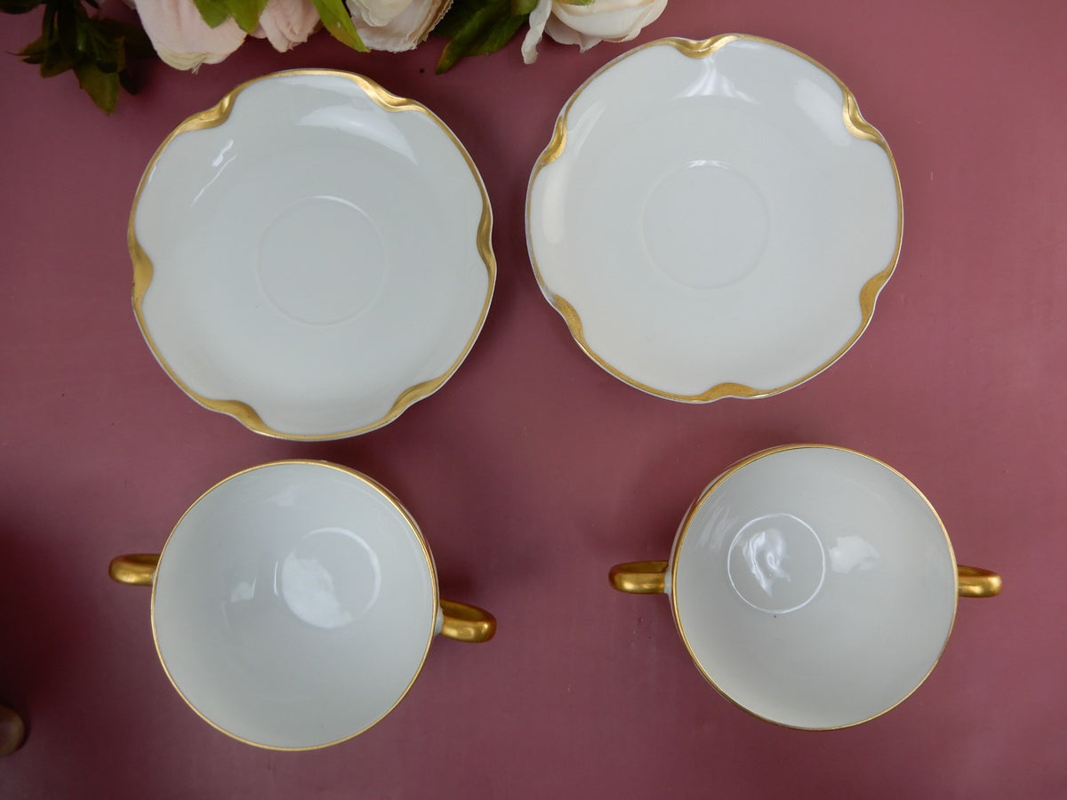 Two Silver Anniversary Schleiger 19 Haviland Limoges Bouillon Cups & Saucers